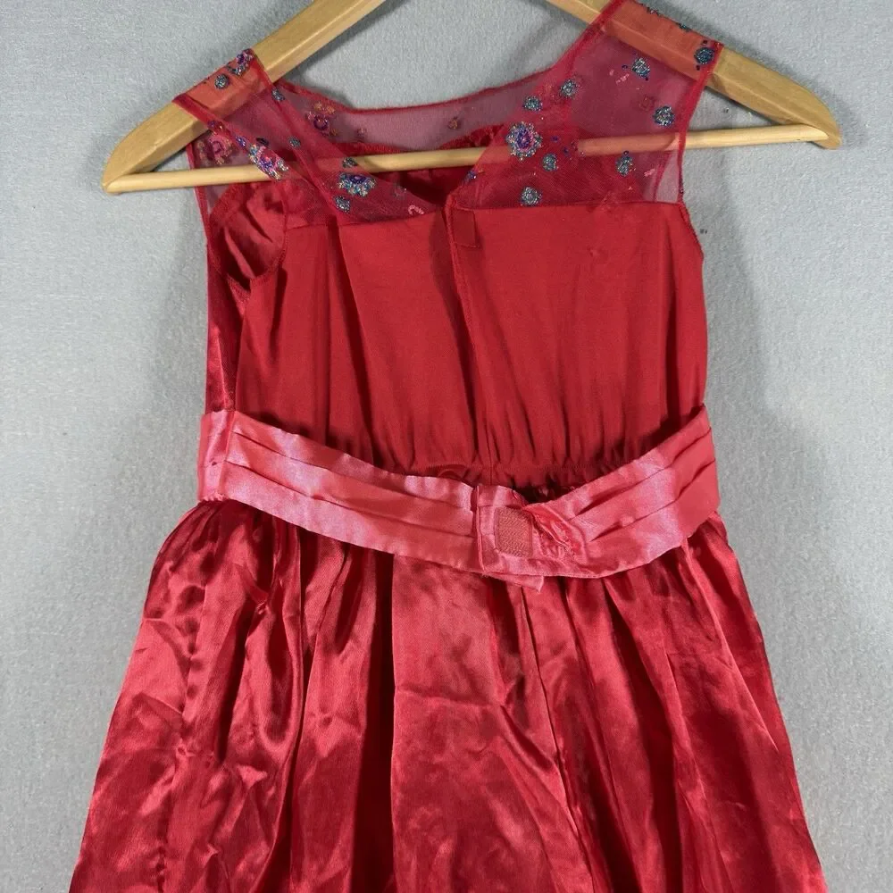 Disney Parks Elena Avalor Red Floral Costume Dress Girls Sz S 4-6 Princess Gown